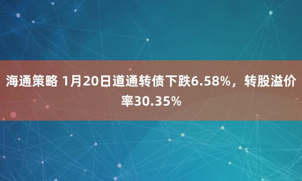 海通策略 1月20日道通转债下跌6.58%，转股溢价率30.35%